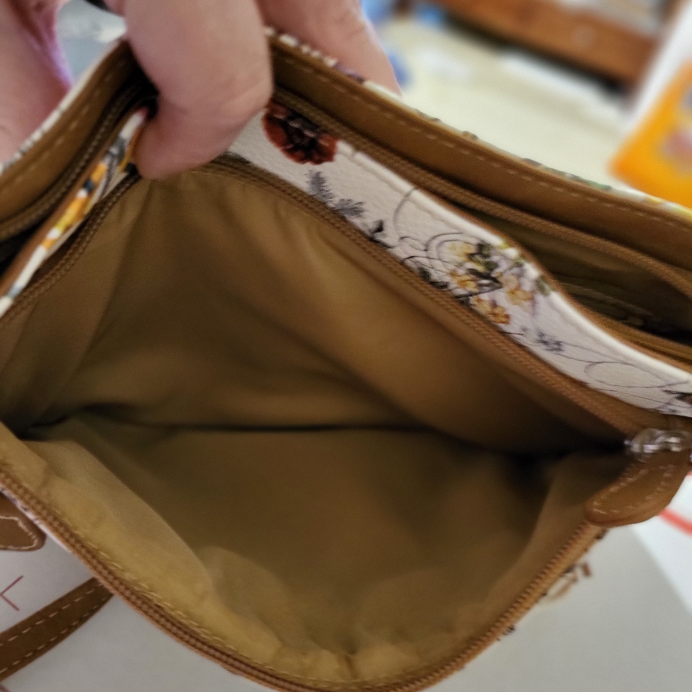 MultiSac Floral Crossbody/shoulder Bag Bag in Cream with Brown Trim - Picture 8 of 11